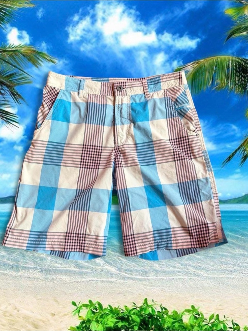 lululemon athletica Blue and Cream Plaid Hybrid Shorts